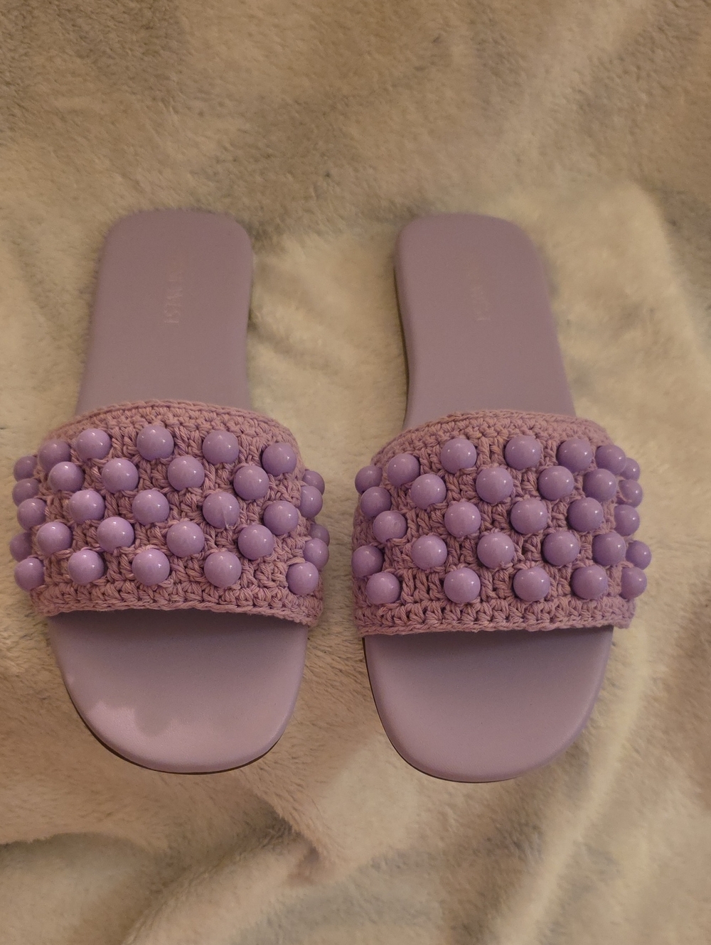 Nine West Lavender Beaded Crochet Slide Sandals - Women